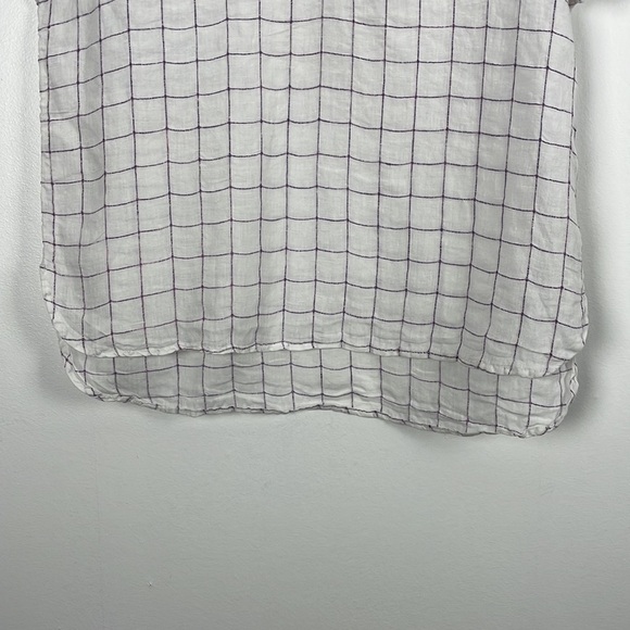 Tahari Linen cap sleeve pullover V neck window pane design tunic top Size Medium - Picture 2 of 8